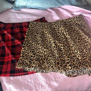 SHEIN Red Plaid and Leopard Print Mini Skirt Set